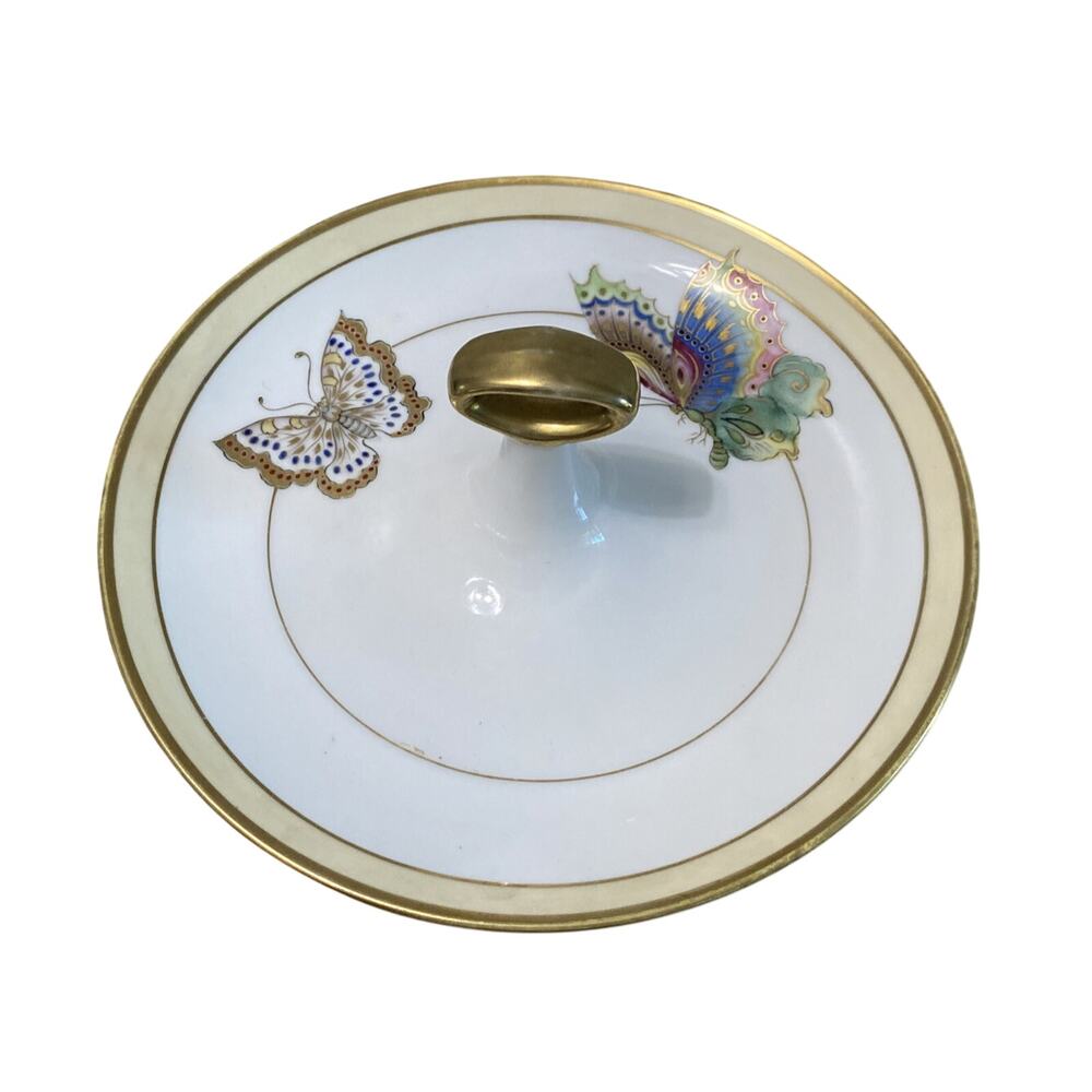 Antique Nippon Hand Painted Morimura Center Handled Nut Dish Butterfly Gold
